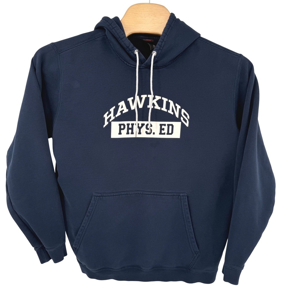 Nike Hoodie Men XXL Navy Blue Stranger Things Hawkins Phys Ed Graphic Sweatshirt